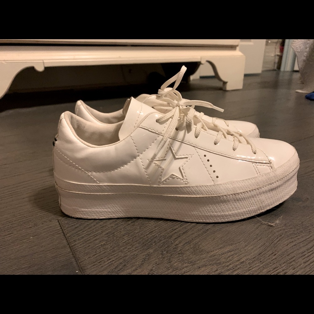 White shiny platform converse!